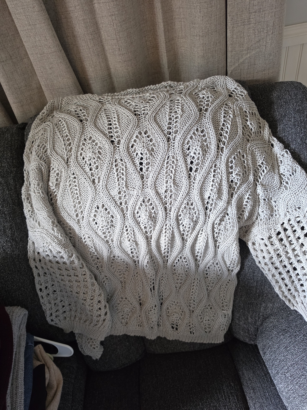 SHEIN Grey Open Knit Cable-Pattern Crew Sweater
